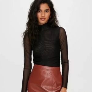 Aritzia Wilfred Black Sheer Mock Neck Top NWOT